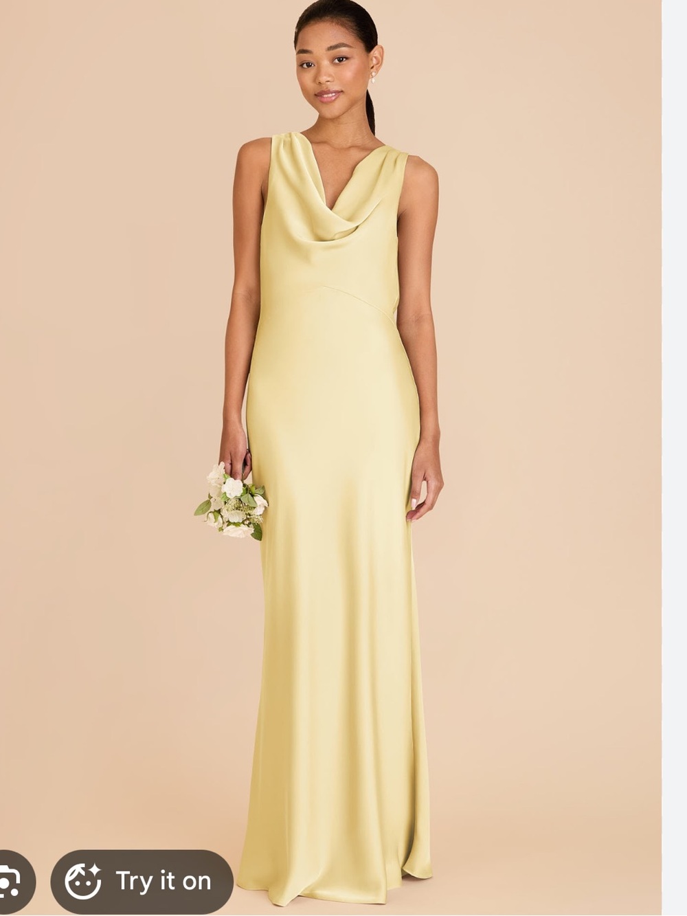 Birdy Grey Pale Yellow Cowl Neck Satin Gown